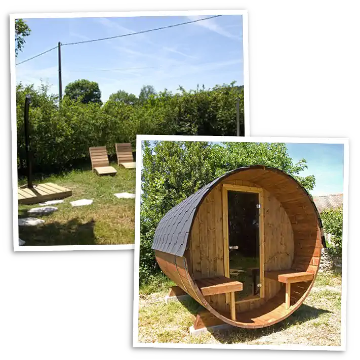 Een heerlijke wellness tuin met hottub, sauna, zonneweide en buitendouche